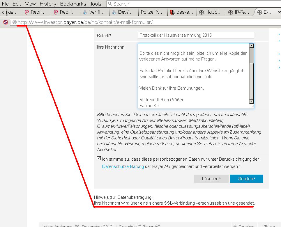 [Webformular das eine verschlsselte bertragung verspricht aber ber http:// kommt]