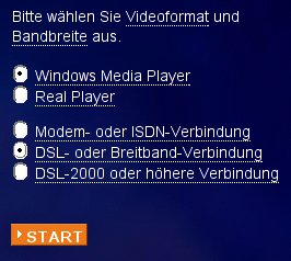 [Ausschnitt der ZDF-Seite: Wahl von Video-Format und Bitrate]