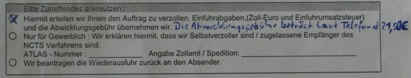 [Foto: Ausschnitt des GdSK-Vertrags. Hhe von den anfallenden Bearbeitungsgebhren
     sind nicht enthalten gewesen, wurden daher handschriftlich daneben geschrieben.]