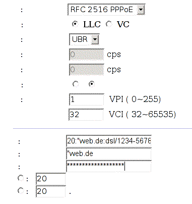 [Foto: Ausschnitt des Webinterface des Linksys WAG354G DE ohne JavaScript.
     Formular-Felder sind unbeschriftet]