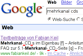 [Google-Screenshot mit Leerzeichen wo keine sein drften.]