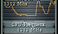 [Screenshot-Ausschnitt: Von fchart geplottetes Linien-Diagram der CPU-Frequenz, und die Frequenz-Anzeige in GKfreq.]