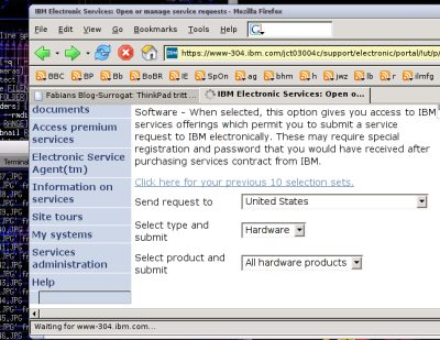 [Screenshot: Defekten IBM-Website]