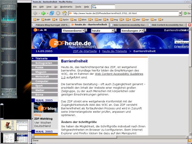 [Screenshot: ZDF-Seite in Firefox. Horizontaler Scrollbalken, zu kleine Masken für Texteingabe ]