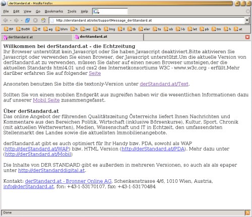 [Screenshot der derStandard.at-Fehlermeldung in Firefox.]